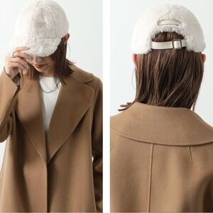 STELLA McCARTNEY IVORY FAUX FUR CAP, FEATURES CURVED PEAK, AN ADUSTIBLE STRAP